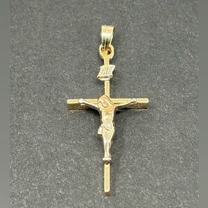 Vintage 14K Two-Tone Gold Crucifix Pendant White Gold INRI